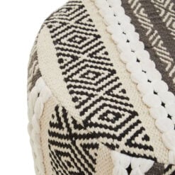 Boho Grey And White Textured Cotton And Solid Mango Wood Stool Footstool
