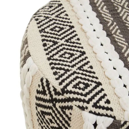 Boho Grey And White Textured Cotton And Solid Mango Wood Stool Footstool
