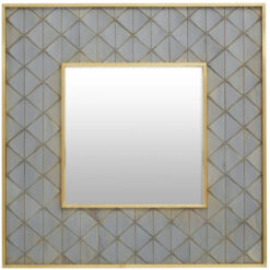 Boho Grey Solid Carved Mango Wood And Gold Metal Large Wall Mirror 104cm