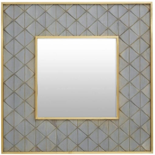 Boho Grey Solid Carved Mango Wood And Gold Metal Large Wall Mirror 104cm