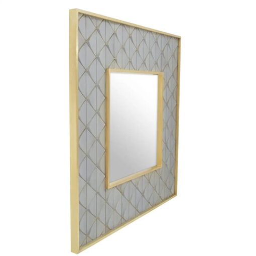Boho Grey Solid Carved Mango Wood And Gold Metal Large Wall Mirror 104cm