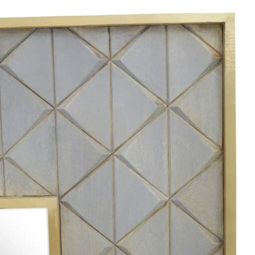 Boho Grey Solid Carved Mango Wood And Gold Metal Large Wall Mirror 104cm
