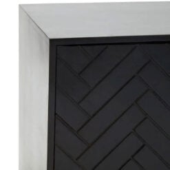 Boho Herringbone Black Solid Mango Wood And Gold Metal Display Cabinet Sideboard