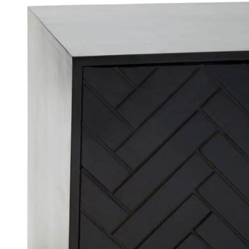 Boho Herringbone Black Solid Mango Wood And Gold Metal Display Cabinet Sideboard