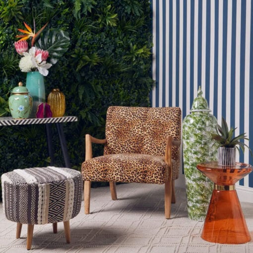 Boho Leopard Print And Solid Mango Wood Armchair Accent Chair