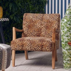 Boho Leopard Print And Solid Mango Wood Armchair Accent Chair