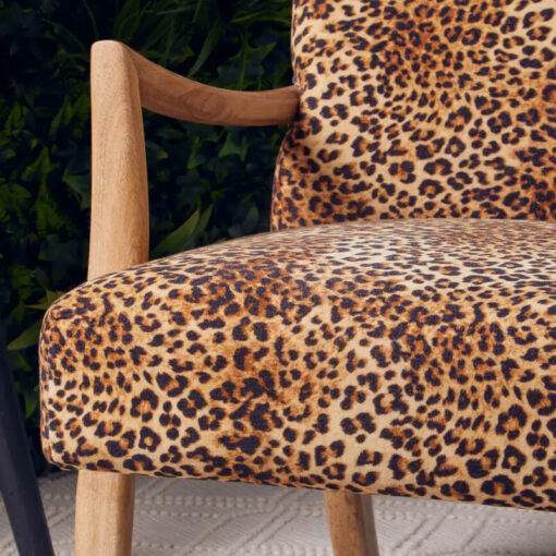 Boho Leopard Print And Solid Mango Wood Armchair Accent Chair
