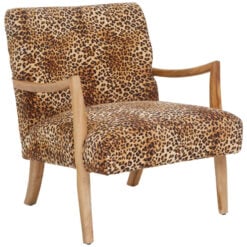 Boho Leopard Print And Solid Mango Wood Armchair Accent Chair