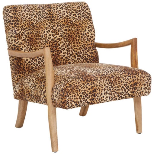 Boho Leopard Print And Solid Mango Wood Armchair Accent Chair