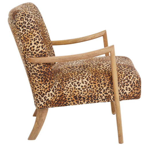 Boho Leopard Print And Solid Mango Wood Armchair Accent Chair
