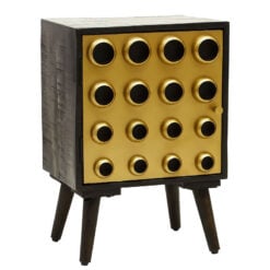 Boho Mid Century Black Solid Mango Wood And Gold Metal Bedside Cabinet Side Table