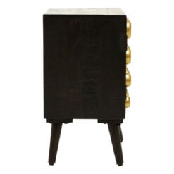 Boho Mid Century Black Solid Mango Wood And Gold Metal Bedside Cabinet Side Table