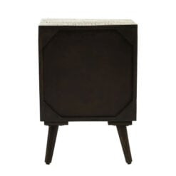 Boho Mid Century Black Solid Mango Wood And Gold Metal Bedside Cabinet Side Table