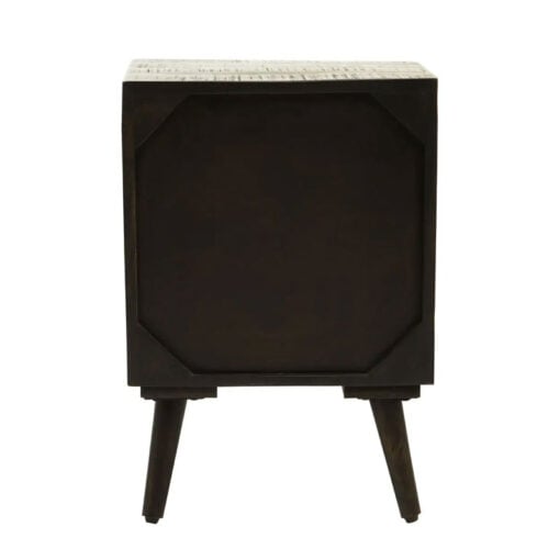 Boho Mid Century Black Solid Mango Wood And Gold Metal Bedside Cabinet Side Table