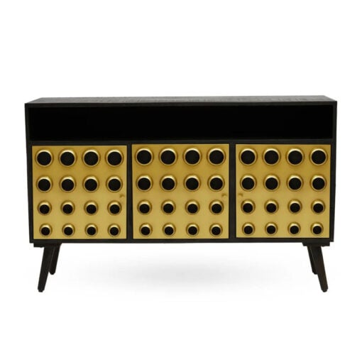 Boho Mid Century Black Solid Mango Wood And Gold Metal Sideboard 130cm