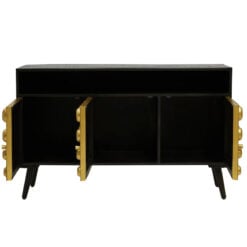 Boho Mid Century Black Solid Mango Wood And Gold Metal Sideboard 130cm