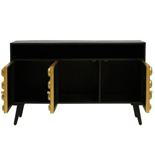 Boho Mid Century Black Solid Mango Wood And Gold Metal Sideboard 130cm