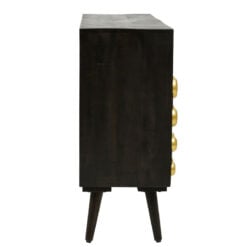 Boho Mid Century Black Solid Mango Wood And Gold Metal Sideboard 130cm