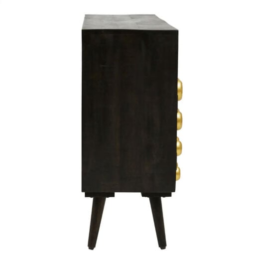 Boho Mid Century Black Solid Mango Wood And Gold Metal Sideboard 130cm