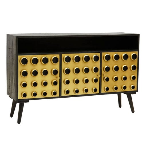 Boho Mid Century Black Solid Mango Wood And Gold Metal Sideboard 130cm