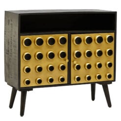 Boho Mid Century Black Solid Mango Wood And Gold Metal Small Sideboard Cabinet