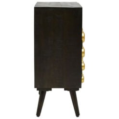 Boho Mid Century Black Solid Mango Wood And Gold Metal Small Sideboard Cabinet