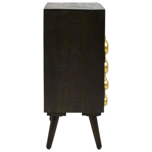 Boho Mid Century Black Solid Mango Wood And Gold Metal Small Sideboard Cabinet