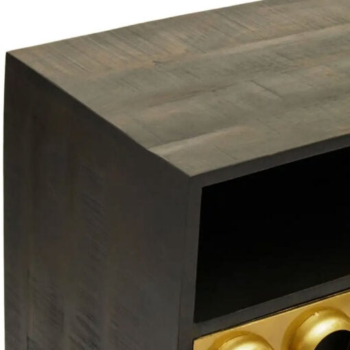 Boho Mid Century Black Solid Mango Wood And Gold Metal Small Sideboard Cabinet