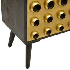 Boho Mid Century Black Solid Mango Wood And Gold Metal Small Sideboard Cabinet