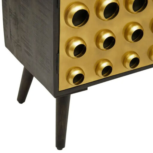 Boho Mid Century Black Solid Mango Wood And Gold Metal Small Sideboard Cabinet