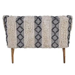 Boho Moroccan Black And White Shaggy 2 Seater Sofa With Solid Mango Wood Legs