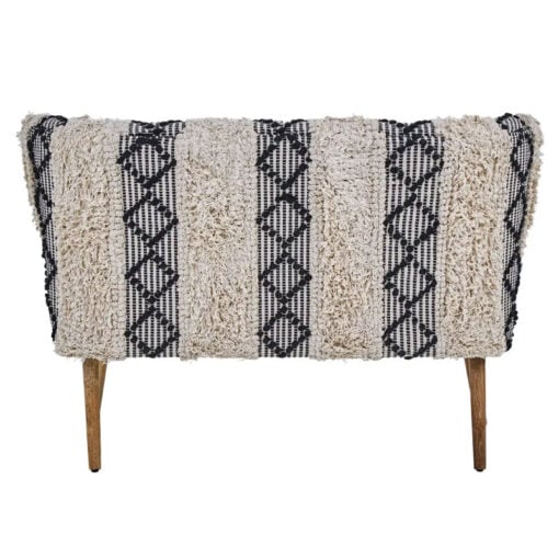 Boho Moroccan Black And White Shaggy 2 Seater Sofa With Solid Mango Wood Legs