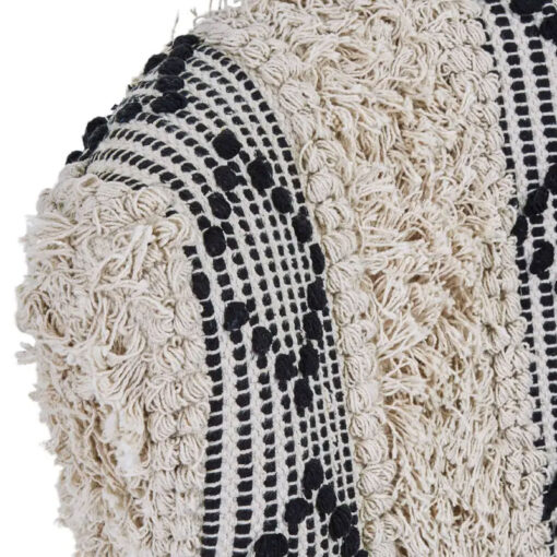 Boho Moroccan Black And White Shaggy 2 Seater Sofa With Solid Mango Wood Legs