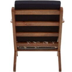 Boho Moroccan Black And White Shaggy Armchair With Solid Mango Wood Frame