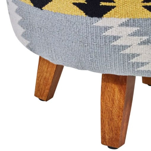 Boho Multicoloured Geometric Cotton Upholstery Stool With Solid Mango Wood Legs