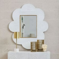 Boho Quatrefoil White Mango Wood And Gold Metal Large Wall Mirror 122cm