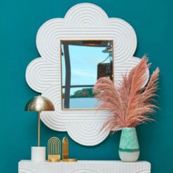 Boho Quatrefoil White Mango Wood And Gold Metal Large Wall Mirror 122cm
