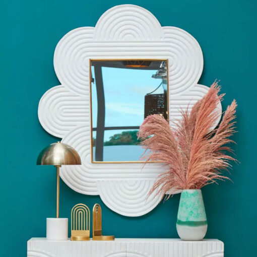 Boho Quatrefoil White Mango Wood And Gold Metal Large Wall Mirror 122cm