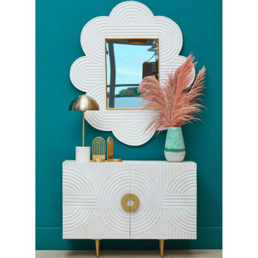 Boho Quatrefoil White Mango Wood And Gold Metal Large Wall Mirror 122cm
