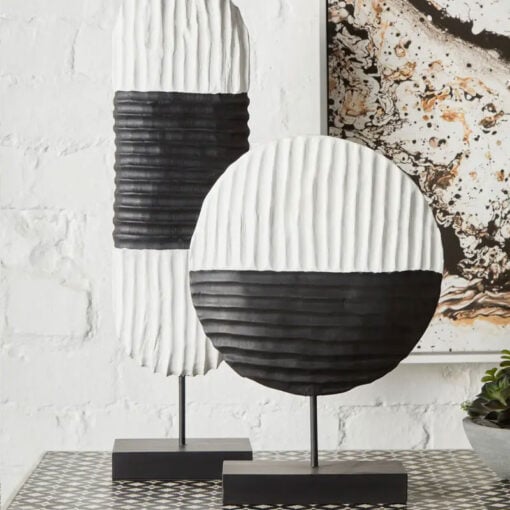 Boho Rustic Black And White Solid Mango Wood Abstract Sculpture Home Decor Accessory 41cm