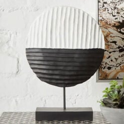 Boho Rustic Black And White Solid Mango Wood Abstract Sculpture Home Decor Accessory 41cm