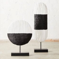 Boho Rustic Black And White Solid Mango Wood Abstract Sculpture Home Decor Accessory 41cm