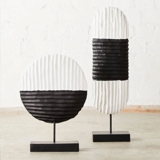 Boho Rustic Black And White Solid Mango Wood Abstract Sculpture Home Decor Accessory 41cm