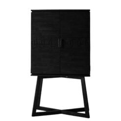 Boho Rustic Black Mango Wood Carved 2 Door Drinks Bar Cabinet