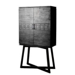 Boho Rustic Black Mango Wood Carved 2 Door Drinks Bar Cabinet