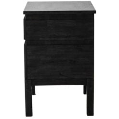 Boho Rustic Black Mango Wood Carved 2 Drawer Bedside Cabinet