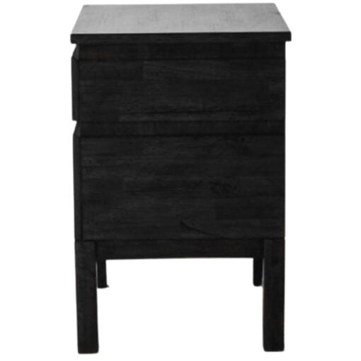 Boho Rustic Black Mango Wood Carved 2 Drawer Bedside Cabinet