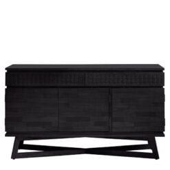 Boho Rustic Black Mango Wood Carved 3 Door 2 Drawer Sideboard 140cm