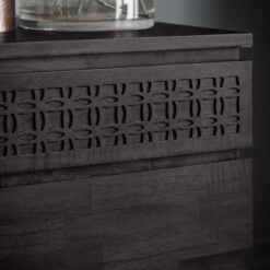 Boho Rustic Black Mango Wood Carved 3 Door 2 Drawer Sideboard 140cm