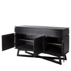 Boho Rustic Black Mango Wood Carved 3 Door 2 Drawer Sideboard 140cm